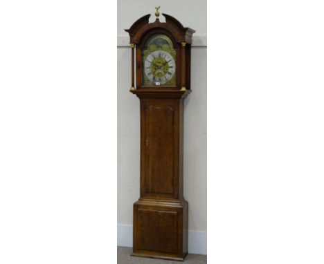 19th century oak cased longcase clock, arched brass dial with subsidiary seconds and date aperture, signed James Todd Bradfor