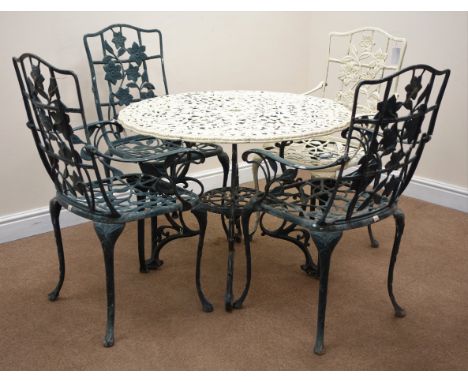 Aluminium ornate garden table (D90cm, H67cm) and four chairs (W53cm)