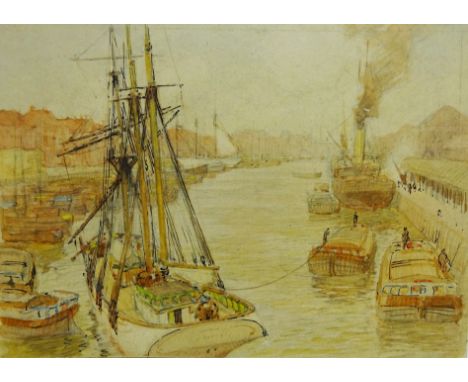 Thomas Jacques Somerscales (British 1842-1927): Quayside scene and a Country Stile near Hull, two watercolours one inscribed 