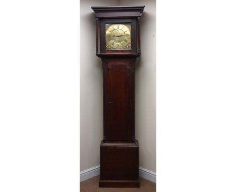 George III oak longcase clock, square brass dial signed 'Biglands Wigton' with faux date apature, case with quarter column an