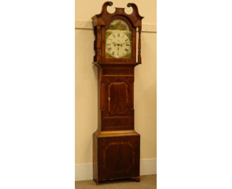 19th century mahogany longcase clock, painted dial signed S. Lyon Doncaster, eight day movement striking on a bell, H230cm