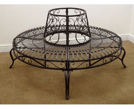 Circular black finish surround tree bench H78cm, W140cm, D140cm