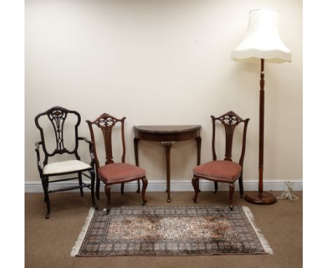 Early 20th century demi-lune card table, acanthus carved cabriole legs with pad feet (W75cm, H75cm, D74cm) a pair Edwardian s