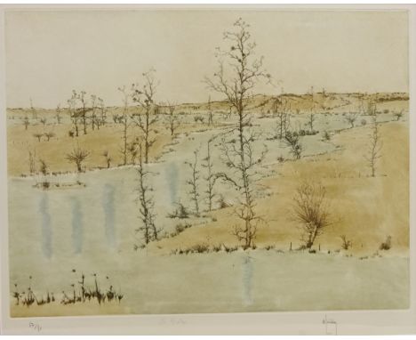 Bernard Louedin (French 1938-): 'La Riviere', limited edition aquatint lithograph signed titled and numbered 57/80 in pencil 