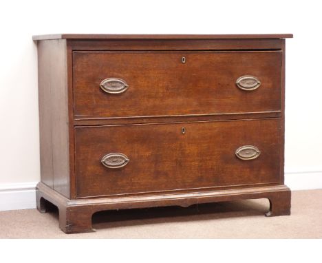 19th century oak chest, two drawers, bracket supports, W107cm, H82cm, D52cm