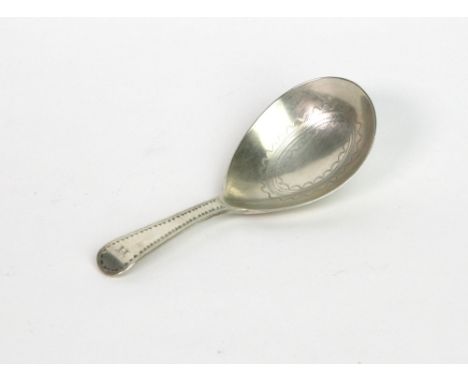 A George III silver Old English pattern caddy Spoon, Thomas Wallis & Jonathan Hayne, London 1814, bright cut engraved and ini