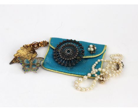 A Norweigian Sterling open round brooch, approx. 5cm diameter; a late Victorian 15ct gold, diamond and half pearl bar brooch,