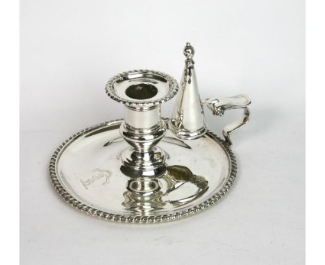 A George III style silver chamber candlestick, Hawkesworth Eyre Ltd., Sheffield, circa 1900, date letter worn, with circular 