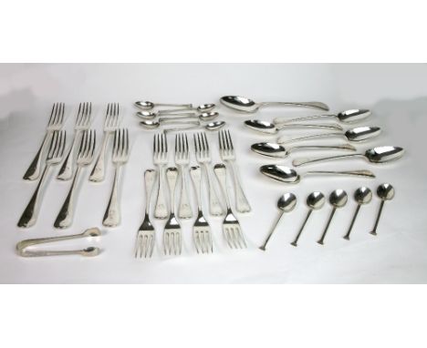 A set of six Victorian silver Onslow pattern teaspoons, William Hutton & Sons, London 1899, a set of five silver seal end tea