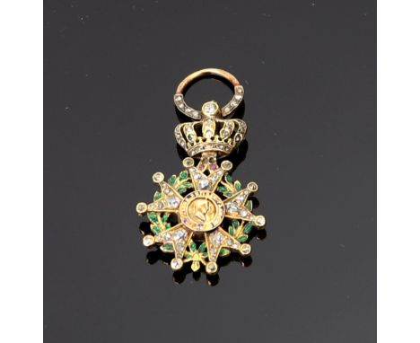 Legion of Honour, an early 19th century French gold, rose diamond, ruby and enamel miniature of the badge of the Legion d'Hon