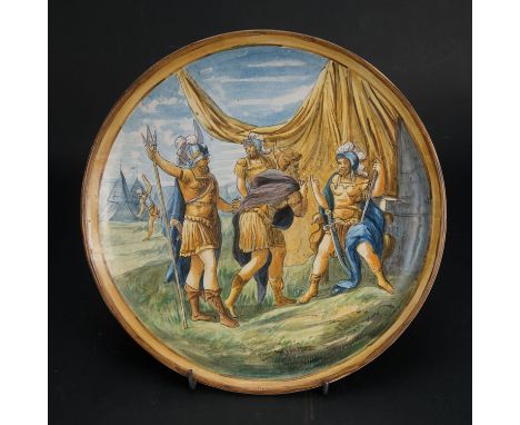 Castelli  ceramic dish with classical scene painted in multicolours, glazed. Late 18th Century. 32 cm diameter.