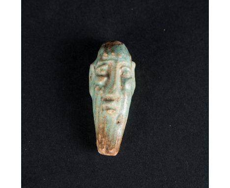 Egypt ceramic Goodness, bearded  face, turquoise collours , damages, late or ptolomaic periode , length 4,5cm The hammer pric
