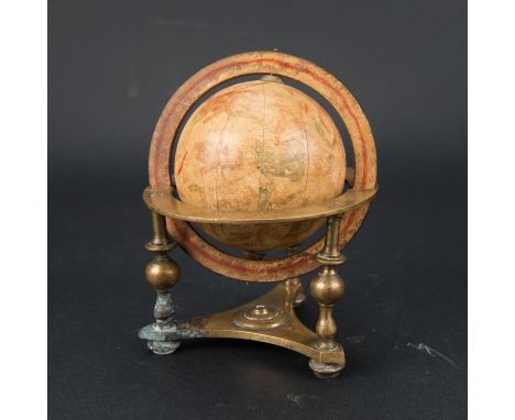 Celestial Miniatur Globe , with two cornered paper strips  on ball decorated with multicolours and surronded with metal ring.