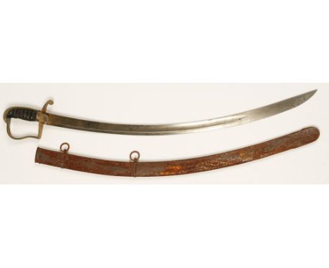 A FRENCH OFFICERS SABRE, with scabbard and engraved blade, 33.5"