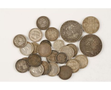 GREAT BRITAIN, MIXED COINS. Crowns, 1818, 1819, and other George III and later silver denominations. 