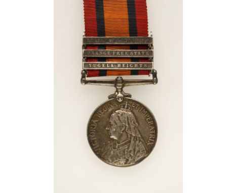 A QUEEN'S SOUTH AFRICA MEDAL, with Tugela Heights, Orange Free State and Relief Of Ladysmith clasps, impressed (52. 53 PTE C.