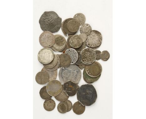 WORLD, MIXED COINS. Spanish 'Cobs', and a collection of other 16th century and later silver coins, various countries.