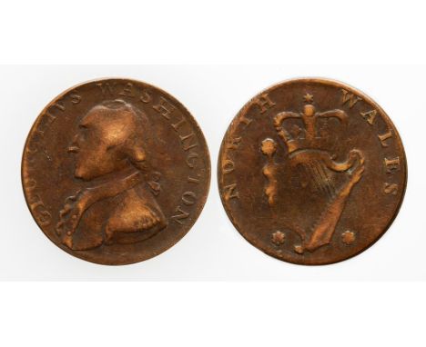 TOKEN, NORTH WALES, GEORGE WASHINGTON HALFPENNY, early/mid 1790's, bust of George Washington left on obverse, Hibernia style 