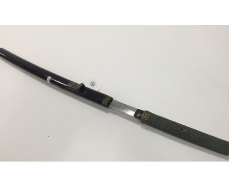 A JAPANESE KATANA with black lacquered scabbard and green shagreen grip, 31"