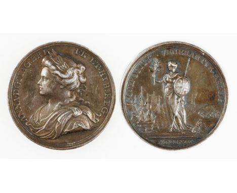 MEDAL, PEACE OF UTRECHT, 1713, struck in silver, by J. Croker, laureate bust of Queen Anne left on reverse, Britannia standin