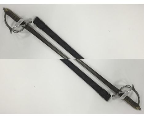 A LATE VICTORIAN ROYAL ARTILLERY OFFICERS SWORD, with leather scabbard, 43"
