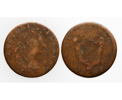 TOKEN, HISPANIOLA, AUCTORI PLEBIS, 1736, blundered date, bust right on obverse which has a strong similarity to the Connectic