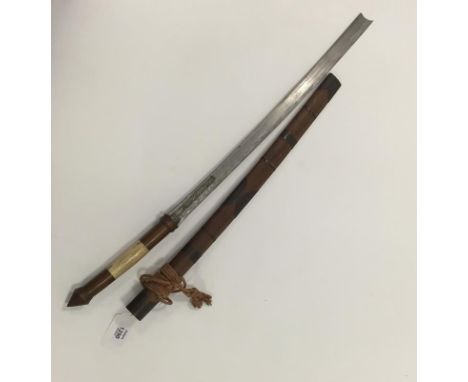 A BURMESE SWORD, with engraved blade and scabbard, 30"