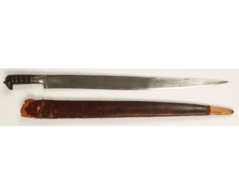 AN AFGHAN SWORD OR KHYBER KNIFE AND SCABBARD, with carved wood grip, 19th century, 32.5"