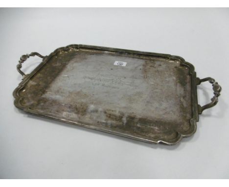 A SILVER PLATED TRAY, with Military inscription, 'Presented by the Officers Second, K. E. O. G. Oorkhas, 8th March, 1974