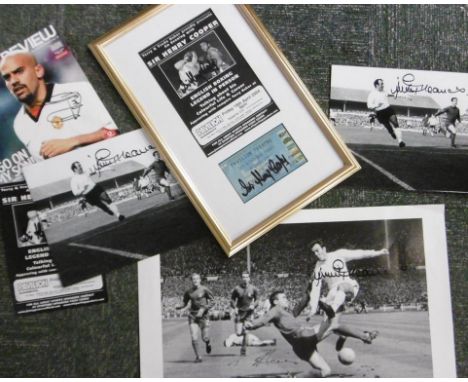 THREE SIGNED PRINTS Jimmy Greaves and Ron "Chopper" Harris, 1967, two other football prints signed by Jimmy Greaves, a Regent