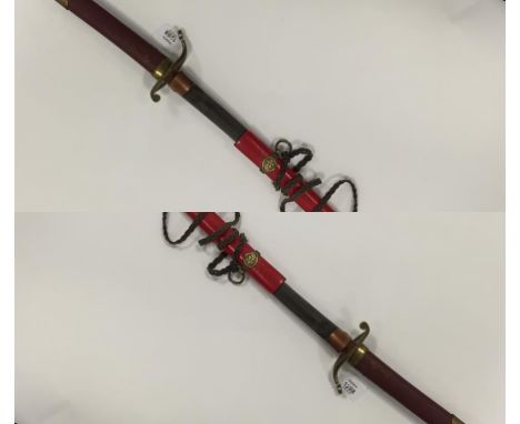 A JAPANESE KATANA, with red painted wood scabbard, 33"