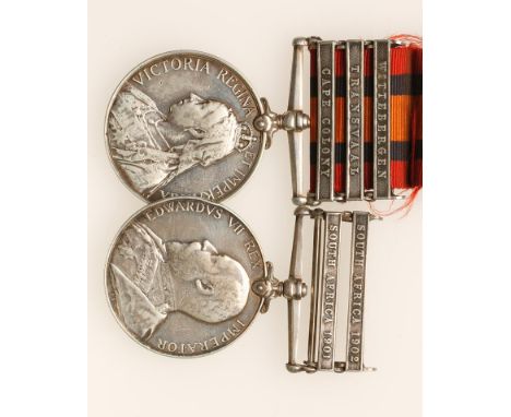 A QUEEN'S AND KING'S SOUTH AFRICA PAIR OF MEDALS, Q.S.A with Cape Colony, Transvaal and Wittebergen clasps, impressed (2111 P