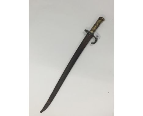 A FRENCH CHASSEPOT BAYONET with scabbard, 28"
