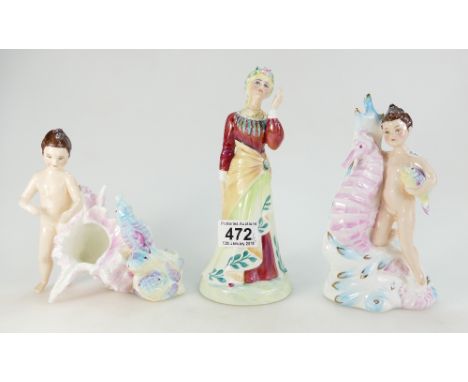 Janus Studio lady figure Ellen Terry, Peggy Davies Ceramic figure Sea Sprite and similar smaller item. (3)