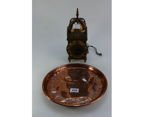 Commemorative brass tray together with similar Smith type electric mantle clock (2)