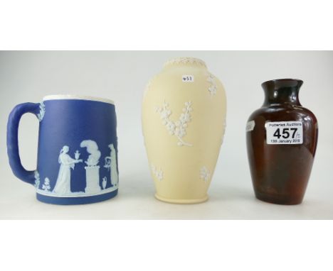 Royal Worcester Sabrina vase together with Wedgwood white on lemon vase and early Wedgwood Elkington dipped flask. (3)