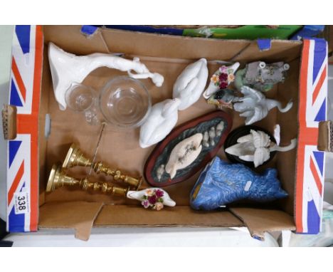 A mixed collection of items to include large Sylvac Scottie dog, number 1475, Border Fine Arts figure of swan and geese, simi