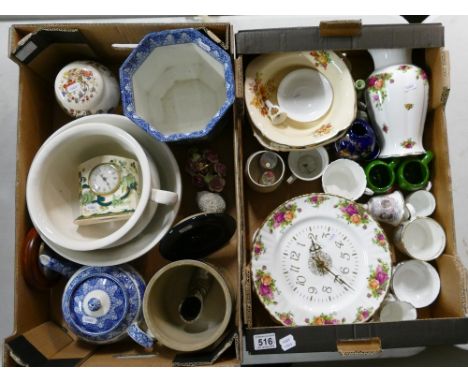 A mixed collection of ceramic items to include Masons Green Mandalay Mantle Clock, Cauldonware blue and white decorated jug a