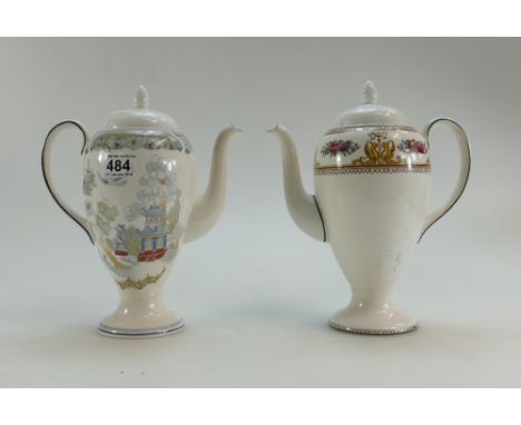 Wedgwood Chinese legend tea pot together with similar Columbia patterned item. (2)