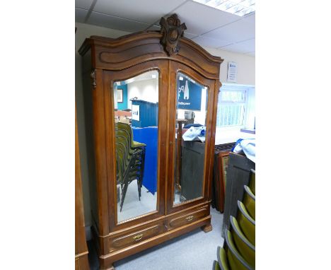 19th century French Louis XV style carved walnut mirror-fronted 2 door armoire, this item breaks down for easy delivery