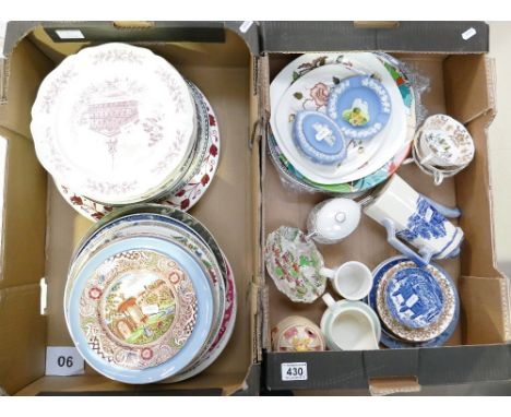 A mixed collection of ceramic items to include decorative wall plates, dinner plates, Royal Doulton Norfolk pattern teapots, 
