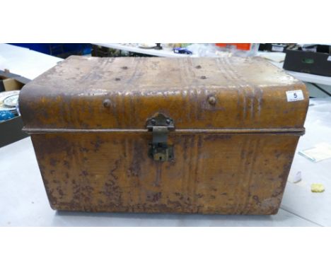 Distressed Metal travel trunk with brass lock