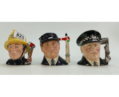 Royal Doulton Small Character Jugs from the Journey Through Britain series Engine Driver D6823, Policeman D6852 and Fireman D