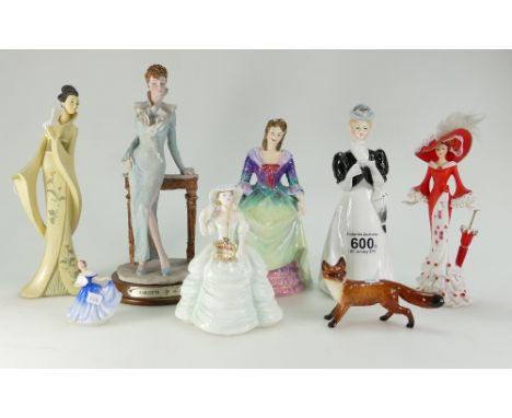 A mixed collection of ceramic figures to include Coalport Clara, Francesca Pottery Glen Cora, Paragon Lady Anne, Beswick smal