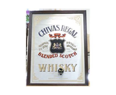 Vintage framed advertising mirror for Chivas Regal blended scotch whisky dimensions 98cm x 67cm 