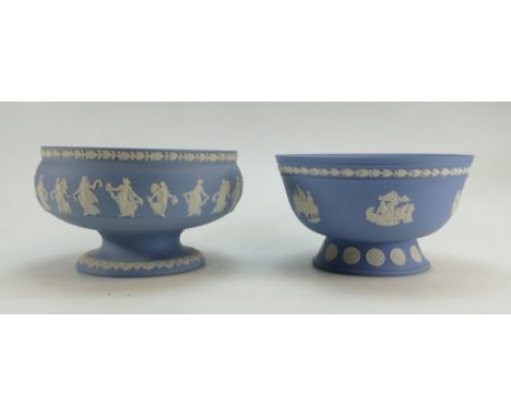 Wedgwood Dancing Hours footed fruit bowl, diameter approx 22 cm, together with similar commemorative item. (2)