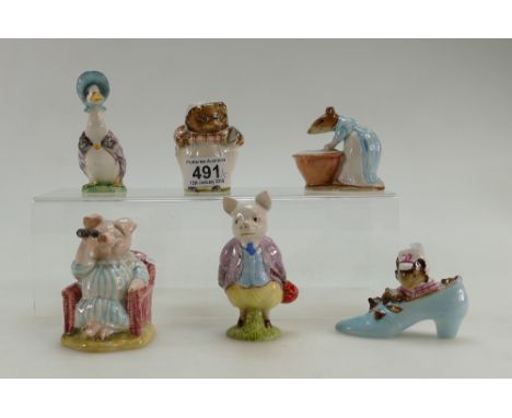 Beswick Beatrix Potter Figures Jemima Puddle Duck, Mrs Tiggy Winkle, Annamaria, Pigling Bland, Little Pig Robinson Spying, Th