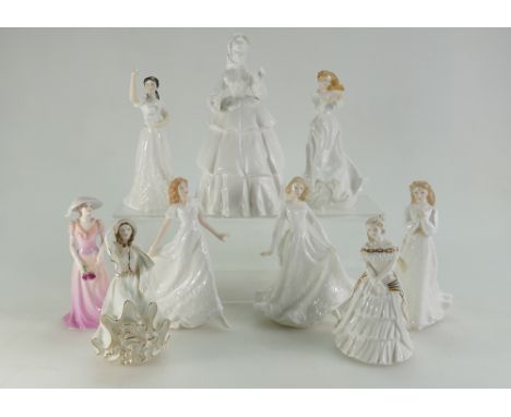 A collection of Royal Doulton & coalport small white ladies figures and Royal Worcester figure Sincerity (9)