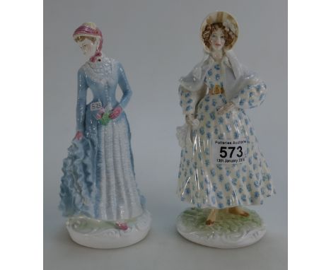Royal Worcester figures The Romantic and The Bustle  from the walking-out dresses of the 18th century, limited edition for Co