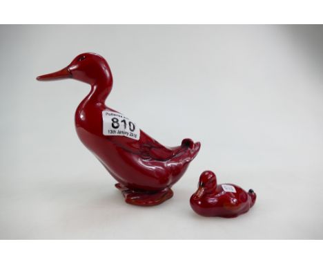 Royal Doulton Flambe Large Mallard Duck and smaller similar item (2)